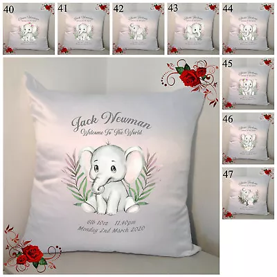 Personalised 18  Cushion - New Born Baby Gift - Elephant - Designs 40-47 • £15.99