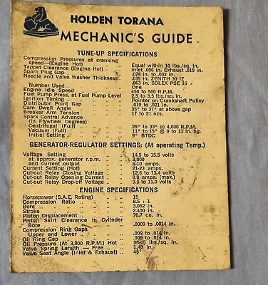 Holden Torana Mechanics Guide Genuine 1967 • $35