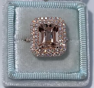 2.50Ct Emerald Lab-Created Morganite Halo Engagement Ring 14K Rose Gold Plated • $113.39