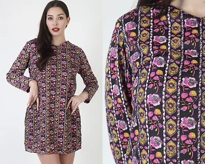 Vtg 60s Psychedelic Neon All Over Print Mod Scooter Micro Mini Frock Dress • $56.05