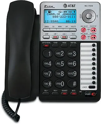 AT&T ML17939 2-Line Corded Telephone With Digital Answering Black/Silver  • $45.32