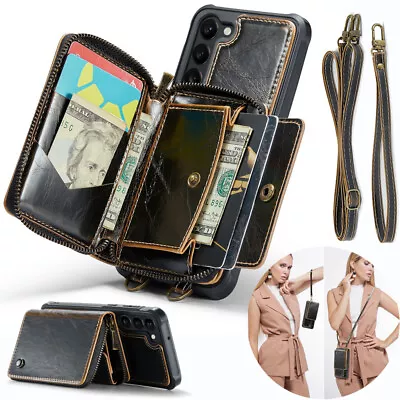 Zipper Leahter Wallet Crossbody Strap Phone Case Cover For Samsung S21 S22 S23 • $16.99