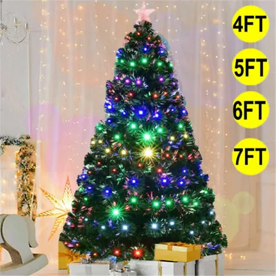 4/5/6/7ft  Christmas Tree With LED Lights Pre Lit Bushy Metal Stand Xmas Decor • $72.99