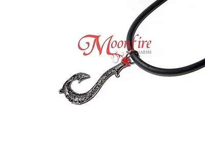 Moana Maui Mini Fish Hook Matau Symbol Pendant Necklace Antiqued Silver Plated • $14.99