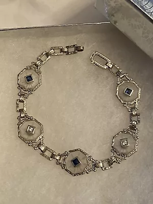Vintage Sapphire Diamond 14K White Gold Camphor Glass Bracelet • $1181.50