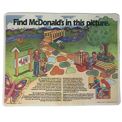 Find McDonalds Recycling Theme Placemat Tray Liner 1988 Fast Food Vintage 80s • $19.99