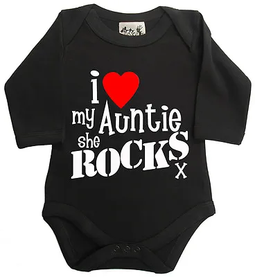 Baby Auntie Bodysuit  I Love My Auntie She Rocks  Long Sleeve Babygrow  • £10.95