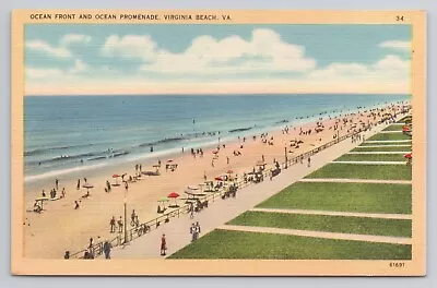 Ocean Front & Ocean Promenade Virginia Beach Virginia Linen Postcard No 2869 • $4.90