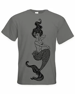 Sexy Mermaid Tattoo Hipster Large Print Men's T-Shirt - Mermaids Tattoo • £12.95