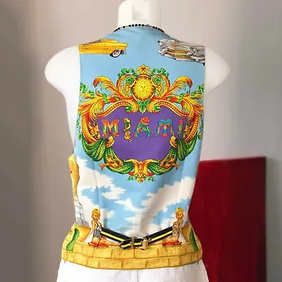 GIANNI VERSACE Cotton & Silk Vest Miami Print Size IT 50 From S/S 1993 • $1749.99