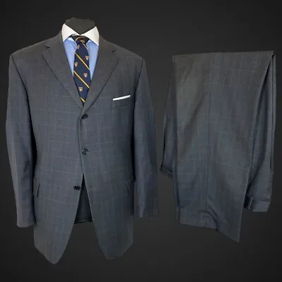 Zegna Prestige Cloth Suit 48” 40” Grey Check Australian Merino 2PC Business City • £65