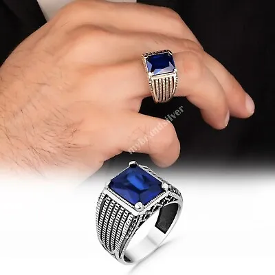 Solid 925 Sterling Silver Handmade Jewelry Blue Topaz Men's Ring All Size • £38.55