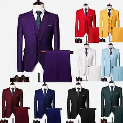 Premium Quality Men's Smart Fit Tuxedo 3 Pieces Suit Dress Wedding Work & Party • £68