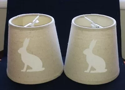2 X Beige Linen Style Fabric Candle Lampshades With Cream Rabbits (a) • £12