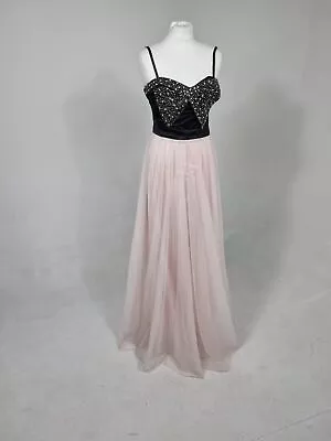 Lipsy VIP Long Maxi Occasion Prom Dress Black Pink Size 6/8 Tulle • £9.90