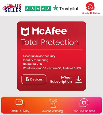 McAfee Total Protection Antivirus 2024 5 Devices 1 Year  5 Minute EMAIL Delivery • £7.91