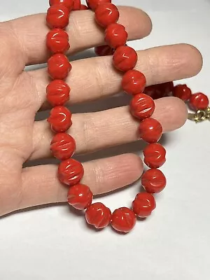 Vintage 80's 90's Textured Red Resin Carved Beaded Choker Necklace BB79 • $17.99