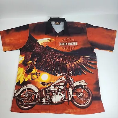 Harley Davidson Eagle Button Up Short Sleeve All Over Print Shirt Size XL • $17.46