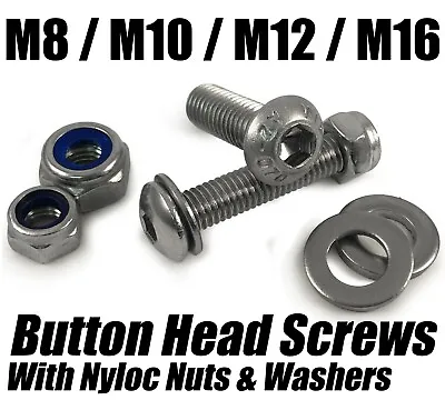 £5.16 • Buy M8 M10 M12 M16 Button Head Screws W/ Nyloc Nuts & Washers Stainless Steel Bolts