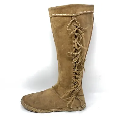 UGG Mammoth Moccasin Chestnut Sz 6 M Suede Leather Fringed Tall Waterproof Boots • $43.99