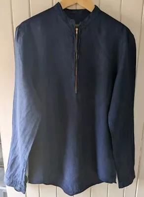 Zara Man Blue Linen Long Sleeve Half Zip Shirt Size M • £9.99