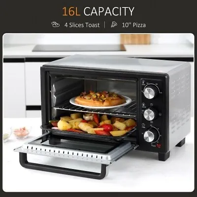 HOMCOM Mini Oven 16L Grill Toaster Pizza Timer 1400W Countertop Small Kitchen • £47.95