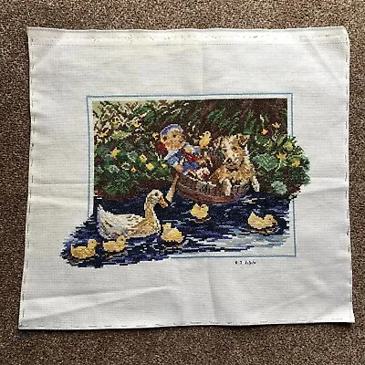 £14.94 • Buy DOGS DUCKS TEDDY Boating On The River FINISHED Counted Cross Stitch Sewing F177