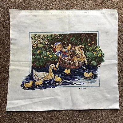 DOGS DUCKS TEDDY Boating On The River FINISHED Counted Cross Stitch Sewing F177 • £14.94