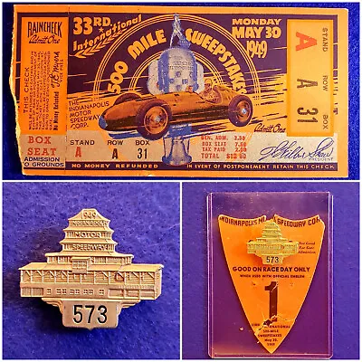 $899 • Buy 1949 Indy 500 SILVER #573 - Pit Badge W/Race Team BUC #1 And Finish Line Ticket!