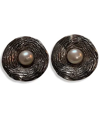 Hagit Gorali Israel Sterling Silver Pearl Earrings Egg In Nest Design • $79