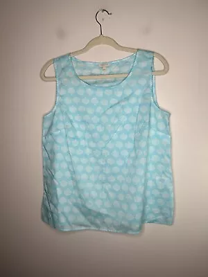 Talbots Cotton Blouse Blue White Scallop Sleeveless Top Round Neck Size Small • $18.75