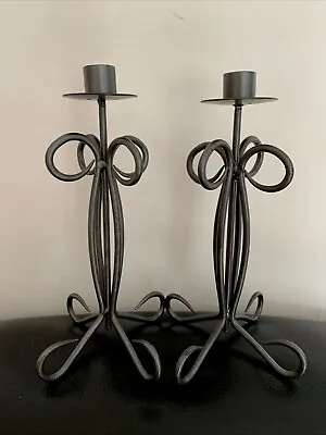 £14.99 • Buy Pair Wrought Iron Candle Sticks Silver Scroll Design For Taper Candles