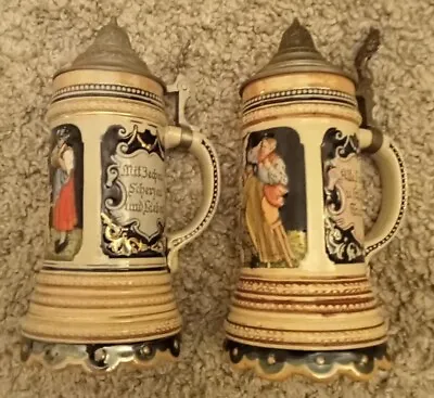 VINTAGE GERMAN MUSICAL BEER TANKARDS X 2 - 1 Works 1 Doesnt 8  Tall • £17.99