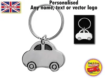 Personalised Car Shape Cute Keyring With Any Name Engraved Or Logo Or Text Gift • £5.49