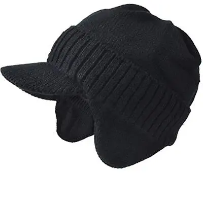  Men Knit Beanie Visor Cap For Winter Women Thick Beanie With Medium B323-black • $20.23