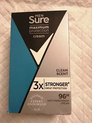 £7.45 • Buy Men Sure Maximum Protection Cream 3 X Stronger Sweat Protection Clean Scent 
