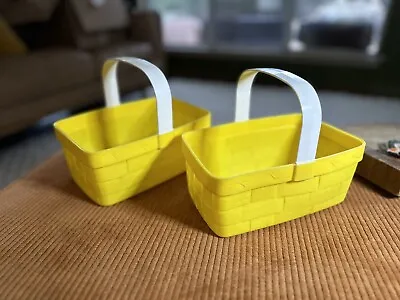 2- Cute Vintage Plastic Easter Basket Yellow Oblong Woven Blow Mold Style Boxy • $19