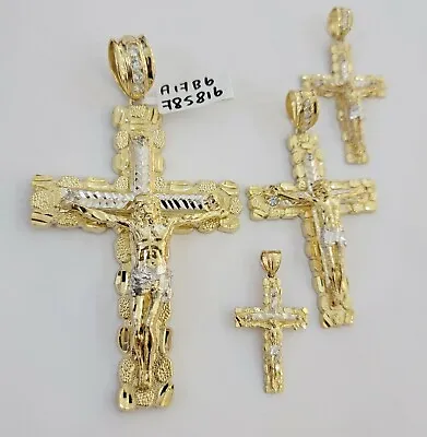 10k Yellow Gold Cross Pendant Charm Jesus Crucifix 4  3  2  1.5  Men Women REAL • $133.16