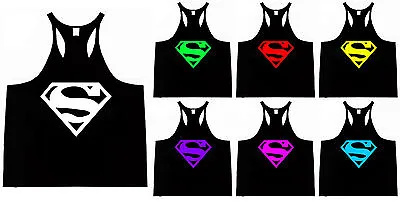 £9.89 • Buy Superman Gym Racerback Stringer Vest Muscle Fit Aesthetic Bodybuilding Weights