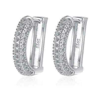 925 Sterling Silver Micro Pave Cz D Letter Hoop Huggie Earrings 22mm Gift A31 • $9.95