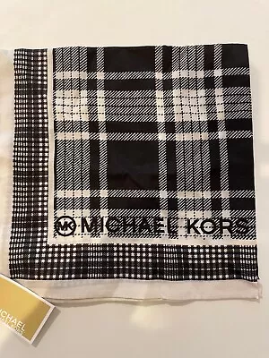 Michael Kors Plaid Bandana Scarf One Size 20” X 20” Black&cream Cotton & Silk • $15