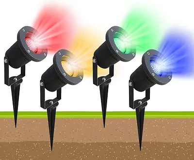  Red Green Blue Yellow LED Garden Spike Ground Outdoor Spike Light GU10 IP65 • £12.89