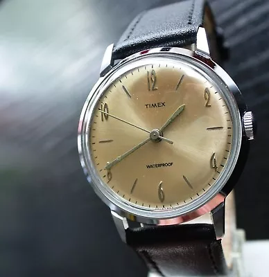 Vintage Timex 1966 Elegant Dial Mechanical Wind Up Men's Silver Blk Dress Watch • $134.99