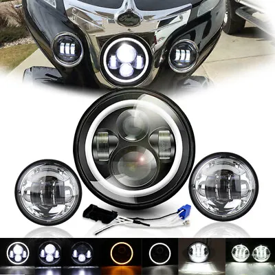 7  Inch Halo LED Headlight DRL + 4.5  Fog Light Combo Kit For Harley Motorcycle • $60.99