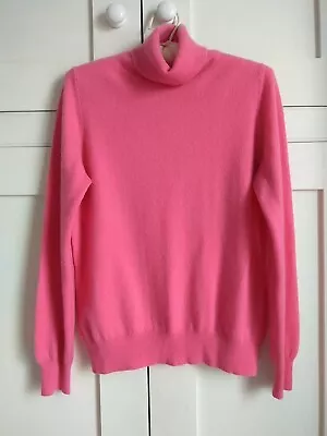 M&S Soft Thick 100% Cashmere Hot Pink Roll Neck Polo Size  10 • £38