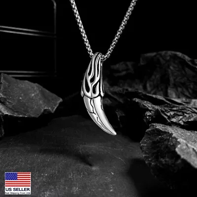 Men Stainless Steel 3D Casting Wolf Monster Tooth Style Pendant Necklace 0290 • $9.99