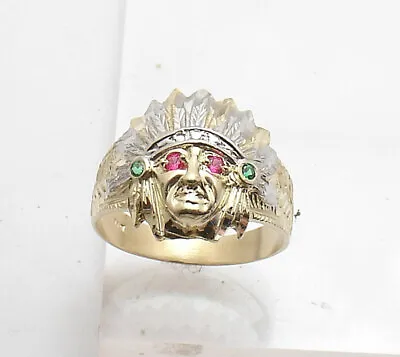 £555.71 • Buy 3D Size 10 Men's Indian Chief Head Ring Real Solid 10K Yellow White Gold 