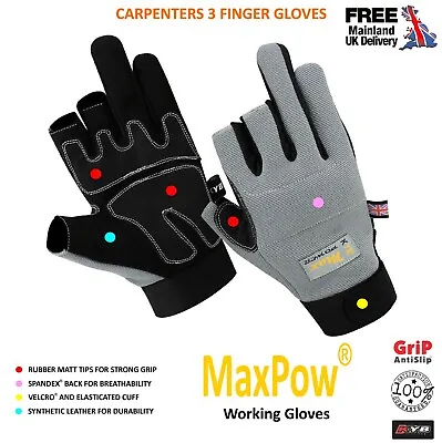 3 Finger Framer Fingerless Carpenter Gloves Mechanic Builders Safety Work PPE UK • £4.95