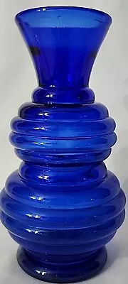 Vintage 1940's Art Deco Blue Cobalt Glass Beehive Vase USA 6.25 T X 3.25 W EUC  • $12