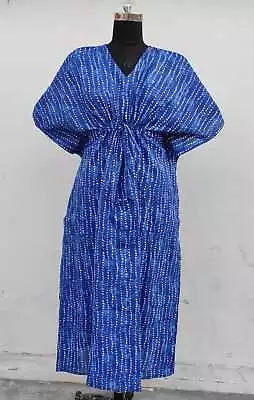 Cotton Blue Indigo Gown Kaftan Night Maxi Indian Gown Handmade Women's Clothing • $46.01